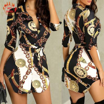 China TY20867 Anti-wrinkle European American fashion new plus size autumn winter gold chain women sexy casual butterfly print dress for sale