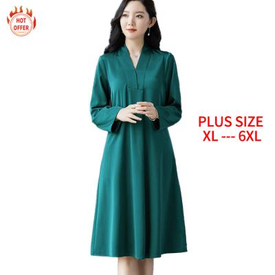 China High Quality Plus Size Office Ladies Modest Women Long Sleeve Reflective Green Satin Professional Plus Size Career Dresses for sale