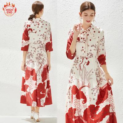 China 100% Polyetser Anti-Static Chiffon Beach Maxi Dress Lady Elegant Summer Loose Printing Women's Casual Outfits for sale