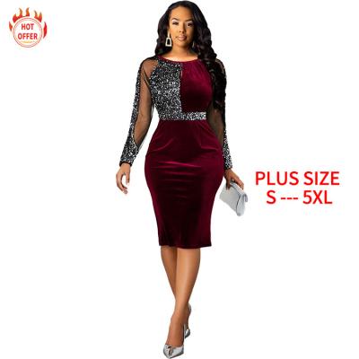 China Breathable Made in China Sequin Mesh Stylish Ladies Sexy Bodycon Plus Size Prom Party Women's Dress for sale