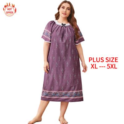 China Wholesale Fashionable Luxury Women's Butterfly Bow Nightgown India Breathable Summer 100% Polyester Plus Size Casual Pajamas Sleep Dress for sale