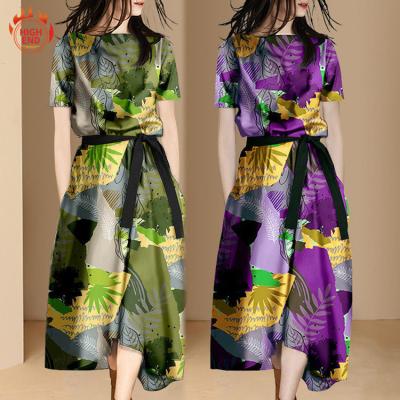 China Anti-Static With 100% Polyester Belt Long Sleeve Dresses Summer A-line Short Print Ladies Women's Casual Dresses for sale