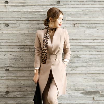 China New Products Anti-Wrinkle Waistband Coat Business Slim Fit Blazer Women Khaki Elegant Ladies Polyester Office Two Piece Suits Long Sleeve Suits for sale