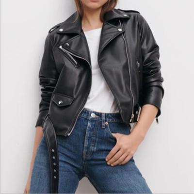 China Regular Formal Three Quarter Rivet Zipper Jacket Synthetic Windproof PU Leather Windproof Women's Denim Jacket for sale