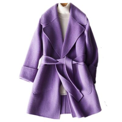 China Double-sided thickened jacket breathable loose mid length cashmere winter women's tweed coat alpaca wool coat for sale