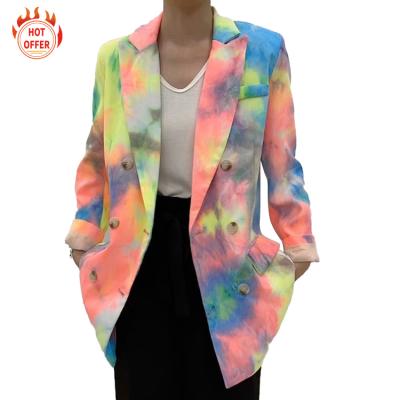 China TY20749 Autumn New Style Plus Size Colorful Printed Cross Lady Suit Jacket Slim Fit Breathable Slim Fit Suit Jacket for sale