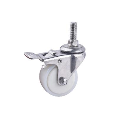 China Wear Resistant Chair Caster 1.5 Inch Brake Stainless Steel Screw Swivel Nylon Caster Wheels For Leg for sale