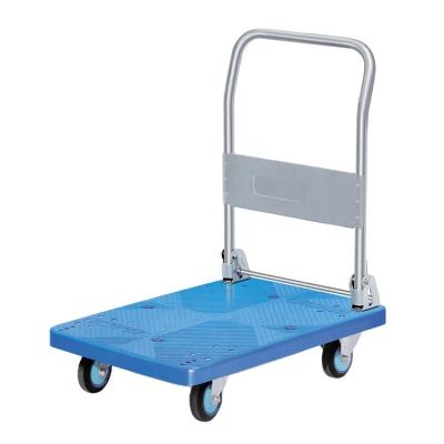 China Wear Resistant Four Wheels Folding Steel Plastic Transport 300kg Handcart Trolley for sale