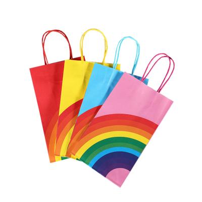 China Wholesale Eco-friendly Recyclable Kraft Paper Rainbow Printed Recyclable Paper Gift Bags With Handle for sale