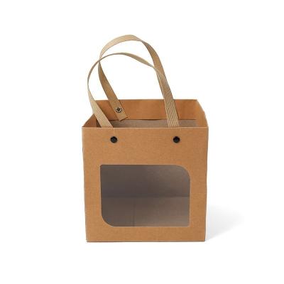 China Recyclable Wholesale Paper Bag Square Shape Gift Bag Packaging Window Paper Bags for sale