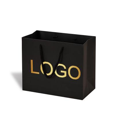 China Biodegradable Luxury Custom Shop Logo Grocery Packaging Paper Gift Black Paper Bag for sale