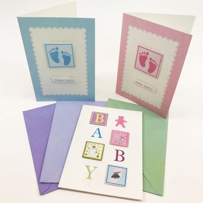 China paper & Manufacturer Custom Cardboard Greeting Cards for Baby Kids Handmade Newborn Cards with Envelope for sale