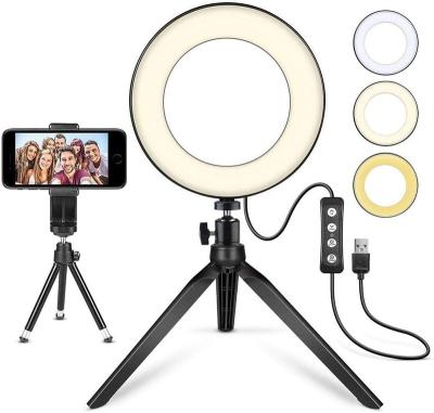 China Portable LED Ring Light with Tripod Stand for Video and Makeup, Mini LED Camera Light with Mobile Phone Holder LED Desk Lamp for sale