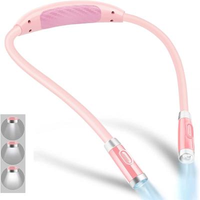 China Rechargeable Three Way Switching LED Neck Light Hand Free For Reading In Bed, Dimmable, Flexible Soft Silicone Arms Comfortable Wear, Durable. for sale