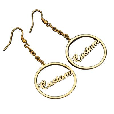 China Cute Disc Circle Drop Earrings With Names Letter Logo Custom Stainless Steel Gold Plated Circle 18k Europe America Africa Earrings for sale