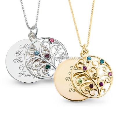 China Custom Stainless Steel Silver Gold Plated Jewelry Circle Family Birthstone Necklaces For Women for sale