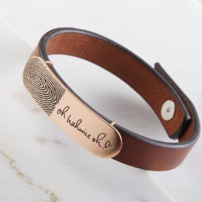 China Lead Tender Quality Stainless Steel ID Bracelets Genuine Leather Custom Engraving Charm Men Father Friend Jewelry Wholesale for sale