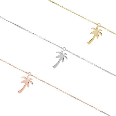 China Custom Cute Jewelry 18k Tropical Gold Fashion Adjustable Beach Charm Tiny Palm Tree Anklet Chain Bracelets For Women Stainless Steel for sale