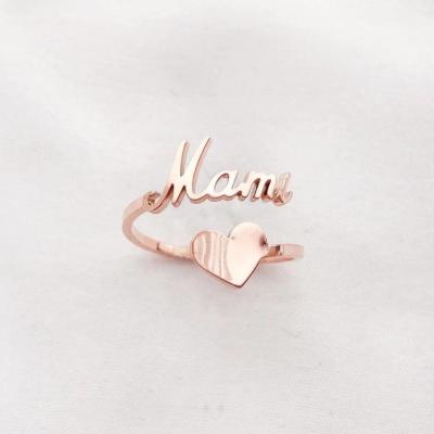 China advance & nickel & Tiny Cadnium Free Gold Plated Adjustable Heart Ring Women Stainless Steel Jewelry Tarnish Free Name Symbol Letter Stainless Steel Ring for sale