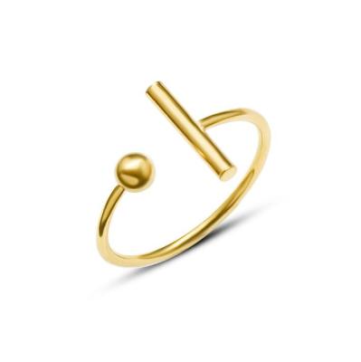 China New Fashion Trendy Wholesale Women's Jewelry Minimalist Gold PVD Coating Stainless Steel Bar Adjustable Ball Open T Ring for sale