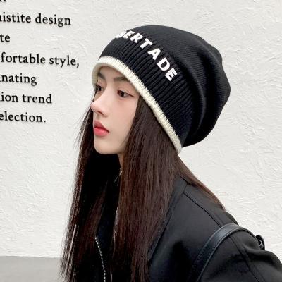 China Breathable & Waterproof Fashion Letter Beanie Hat Leisure Winter Soft Hats For Women Keep Warm Knit Caps Solid Ski Breathable Bonnet for sale