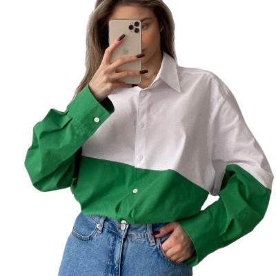 China 2022 Spring New Summer Shirt High Quality Breathable Unique Design Shirt Color Block Long Sleeve Casual Loose Cotton Button Up Shirts for sale