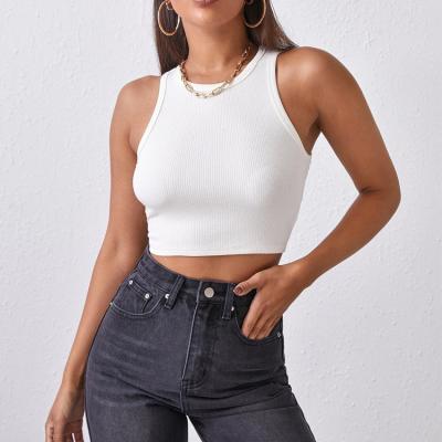 China Breathable women ribbed knitted crop sleeveless basic rib top tops stretchy ribbed crop top wholesale for sale