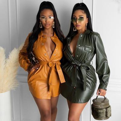 China Sexy plus size women plus size jacket and coats women fall fashionable clothing big size belted jacket dress leather shirt wholesale for sale