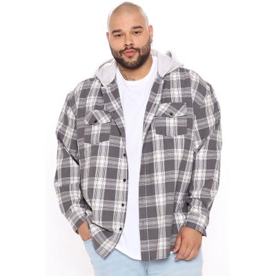 China Plus Size Check Causal Hooded Shirts And Tall Mens Clothing Button Down Long Sleeve Plaid Shirt For Men Plus Size Mens Clothing for sale