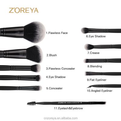 China Angular Blush 2017 Z'OREYA 11 Pcs / Classic Synthetic Hair Handle Set Makeup Brushes Private Label Wooden Cosmetic Brushes for sale