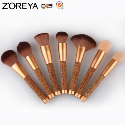 China Angular Blush 2016 New Private Label Zoreya Hair Nylon Synthetic Cork Handle Cosmetic Makeup Brush Set for sale