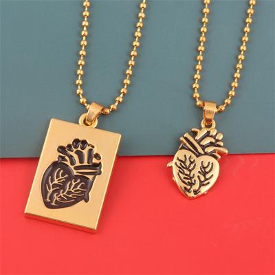 China European and American Creative Personality Nickel Free Gold Heart Couple Necklace Fashion Hip Hop Valentine's Day Pendant Trendy Jewelry for sale