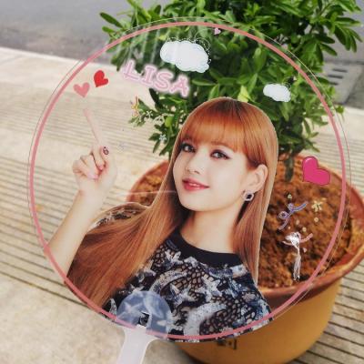 China Custom Europe Photo Printed Transparent Hand Fans Round Plastic Fans for sale