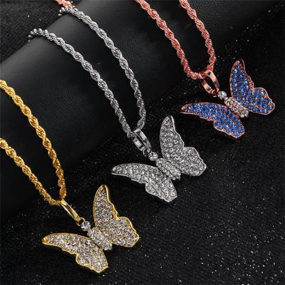 China Hot-selling CLASSIC Diamond Hip Hop Necklace Butterfly Fashion Jewelry Personality Full Necklace for sale