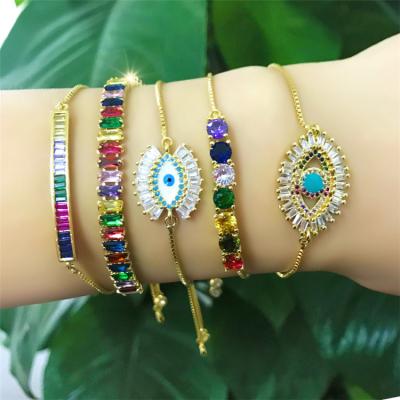 China FASHIONABLE Luxury Hot Selling Insti Rainbow Shell Color Adjustable Women's Crystal Bangle Bracelet for sale