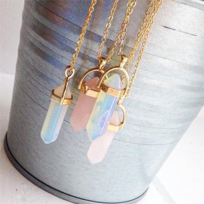 China New Arrival Fashion Short Bullet Hexagonal Crystal Stone Pendant Clavicle Necklace for sale