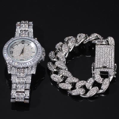 China Retro hip-hop nickel-free explosive men's bracelet watch three-piece set all-match diamond watch for sale