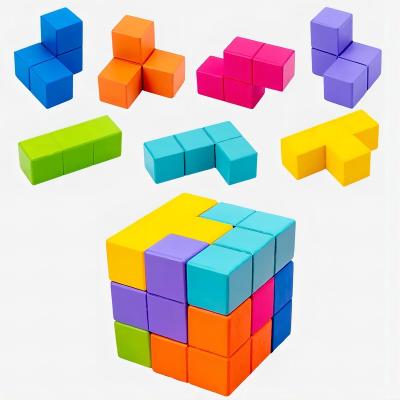 China Construction Toy Children Cube 3D Wooden Educational Toy Wooden Brain Puzzle Building Block Children's Educational Early Learning for sale