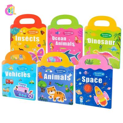 China Knowledge Forming Cognitive Quiet Reusable Sticker Books Educational Animal Cartoon Early Childhood Space Dinosaur Vehicles Magnetic Puzzle for sale