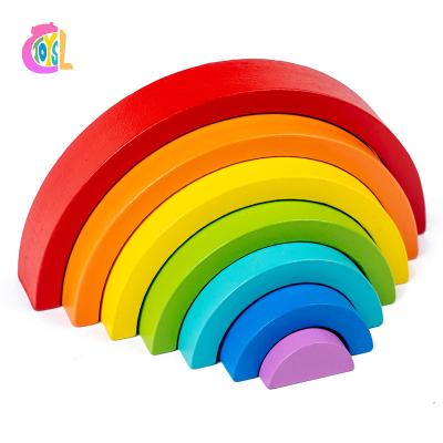 China Hot Selling Wooden Toy New Shape Rainbow Building Block Toys Wooden Stacking Game Building Toys Montessori Educational Toy for sale