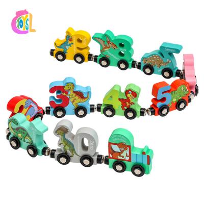 China Early Educational Developing Intelligence Children Knowledge Numbers Toddler Learning Toy Wooden Puzzle Magnetic Assembly Dinosaur Train for sale