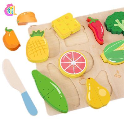 China Increase Knowledge Food Cutter Fruit Vegetable Dessert Wooden Children Cooking Kitchen Toy Food Magnetic Puzzle Educational Toys for sale