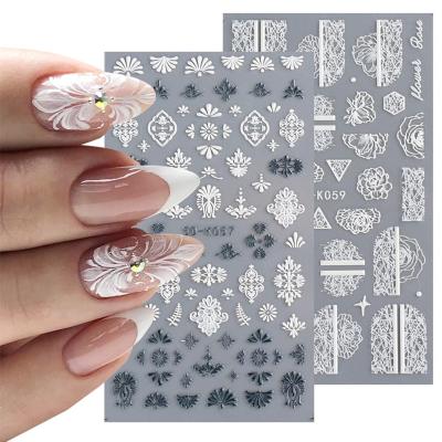 China Nail Art Stickers Decals 6PCS 5D White Flower Nail Decoration Nail Art Flower Supplies Black White Embossed for sale