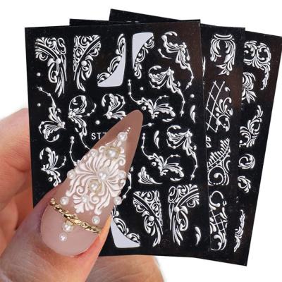 China Decoration 5D Flowers Nail Art Nail Decals Lace Stereoscopic Embossed Flower Sticker Decals Self-Adhesive Spring for sale