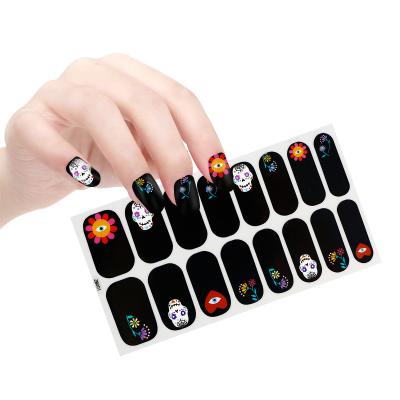 China Easy Apply New Design Halloween Lady Nail Art Pumpkin Design Nail Wraps Halloween Stickers For Nails for sale