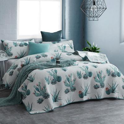 China Nondisposable 100%cotton quilted modern three-piece bedspread sets wholesale water-washed printing comforter set for sale