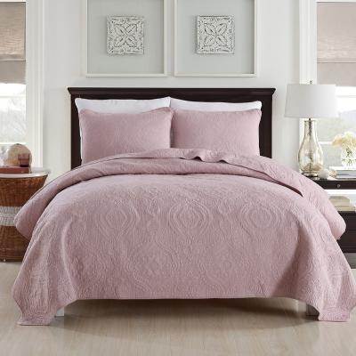 China Nondisposable Custom Polyester Pure Color Queen Comforter Set Lightweight Soft Bedspread With 2 Pillow Shams Embroidered Quilted Comforter Set for sale