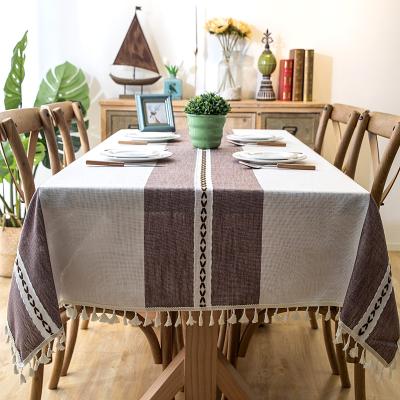 China Waterproof Nordic waterproof jacquard imitate cotton and linen embroidery tassel tablecloth geometric rectangular lace tablecloth for sale