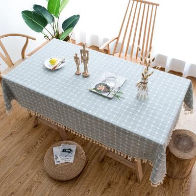 China Waterproof fashion contracted embroidery grid tablecloth cotton canvas small fresh living room rectangular tea table mat for sale