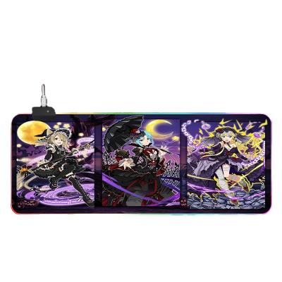 China Custom Rubber And Cloth RGB LED Keyboard Gaming Colorful Lighting Girl Magic Mouse Pad for sale